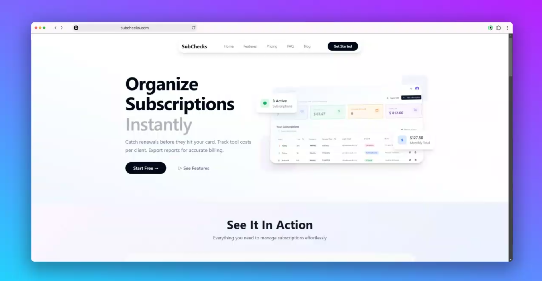 SubChecks Dashboard Preview